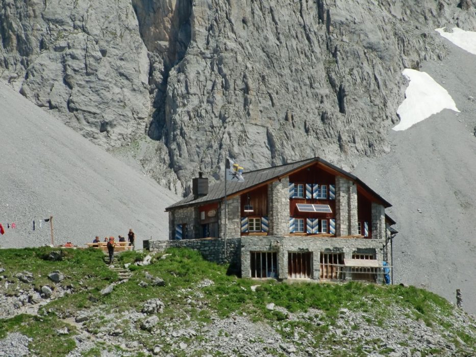 The Carschina Hut, dwarfed by the Sulzfluh