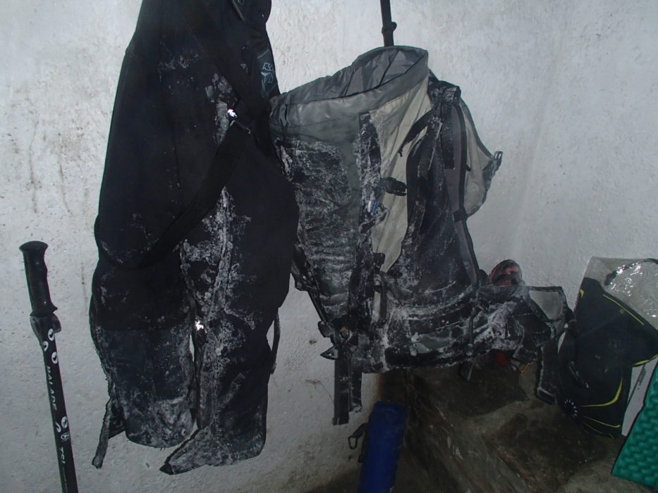 5 Iced Up Rucksacks Adorn The Refuge Walls
